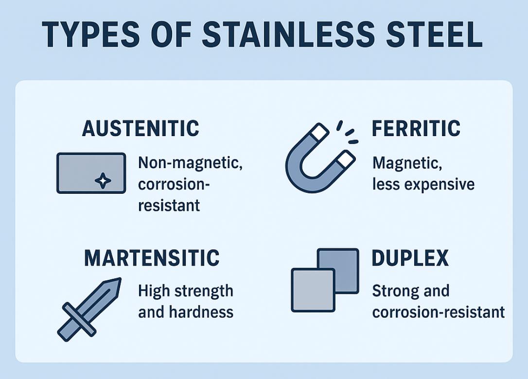 types of stainless steel including austenitic ferritic martensitic and duplex grades comparison chart