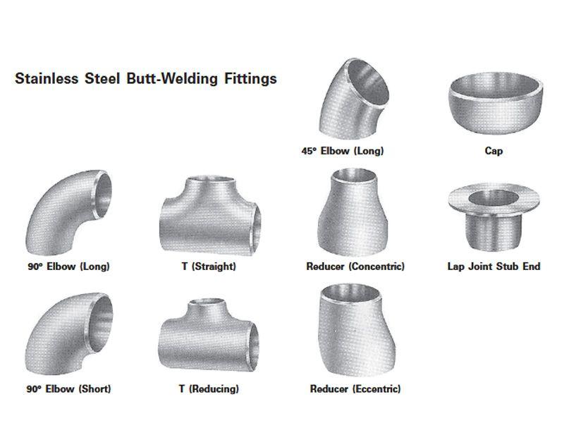 types of stainless steel butt-weld fittings including elbows tees reducers caps and stub ends